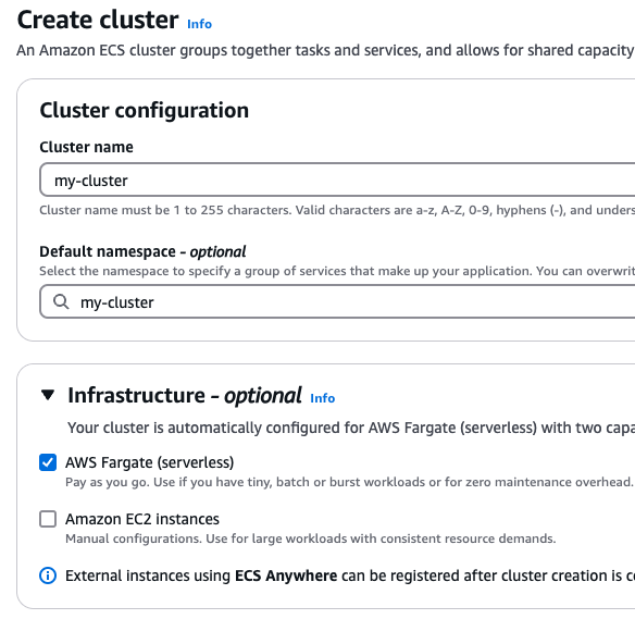 ECS create cluster
