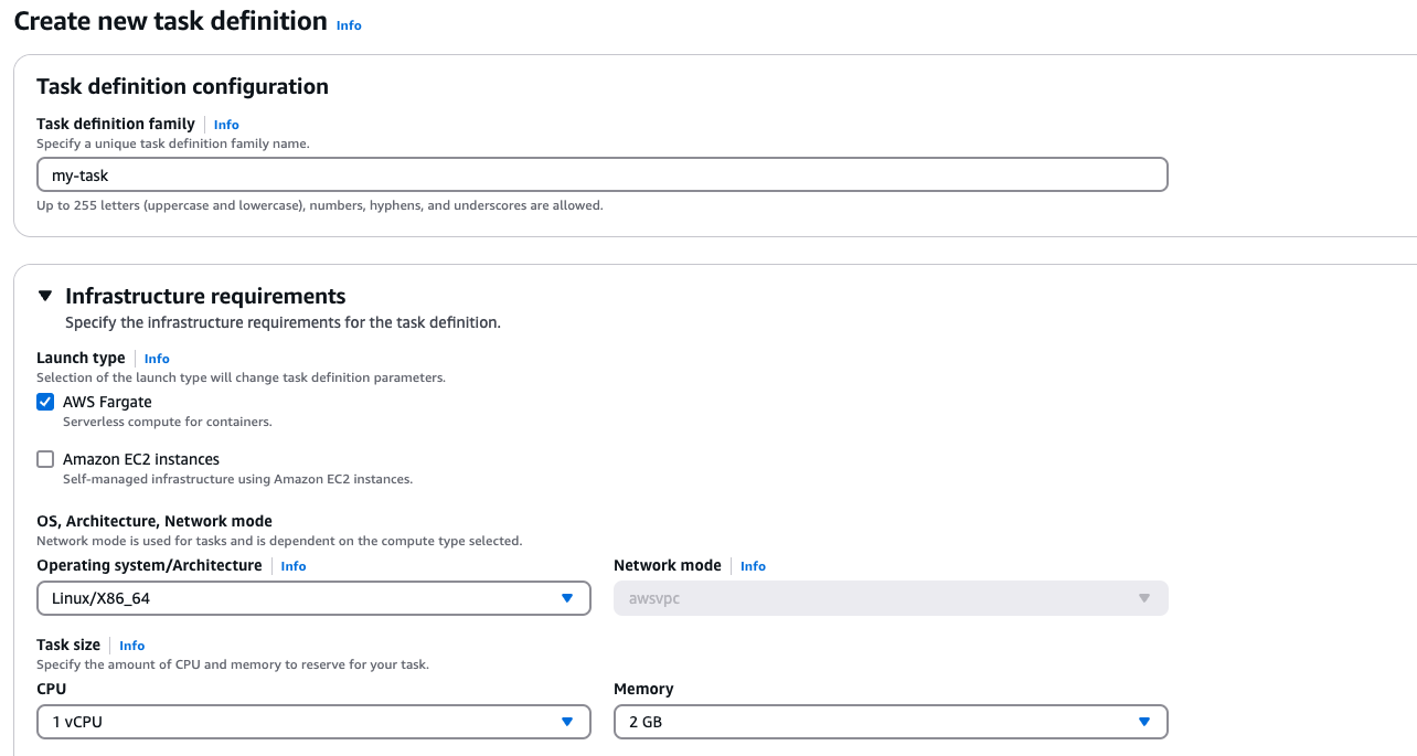 AWS ECS create task definition