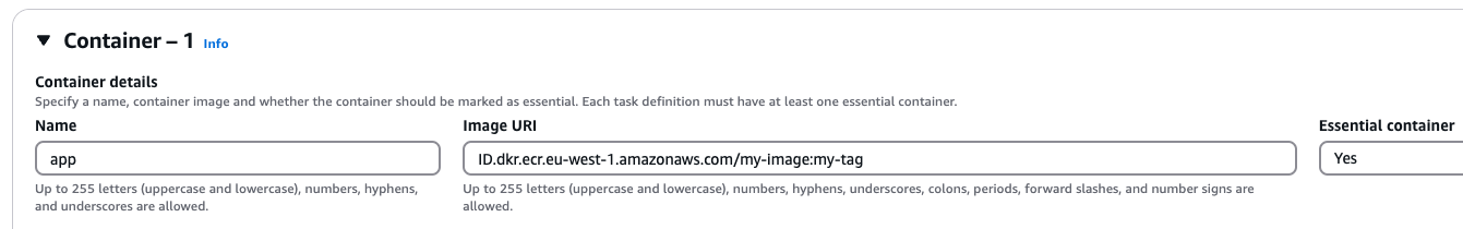 AWS ECS create task definition name