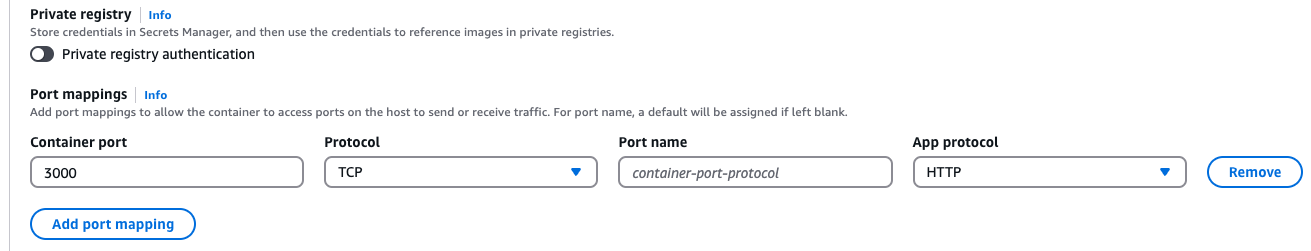 AWS ECS create task definition ports